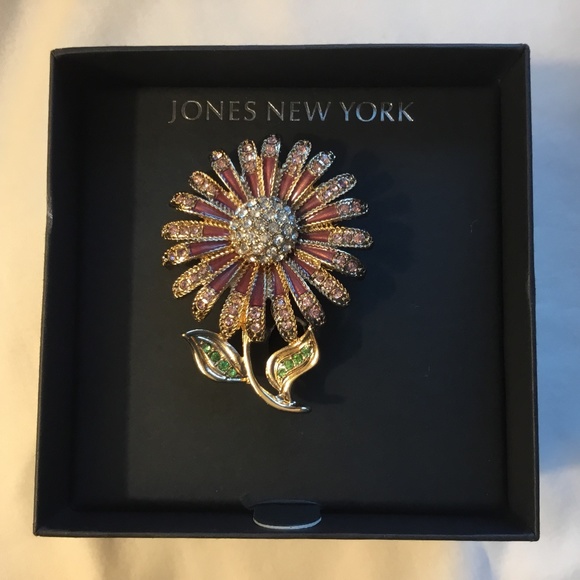 Jones New York Jewelry - Jones New York pin/brooch, pink, green and white/clear flower, never worn, NWT